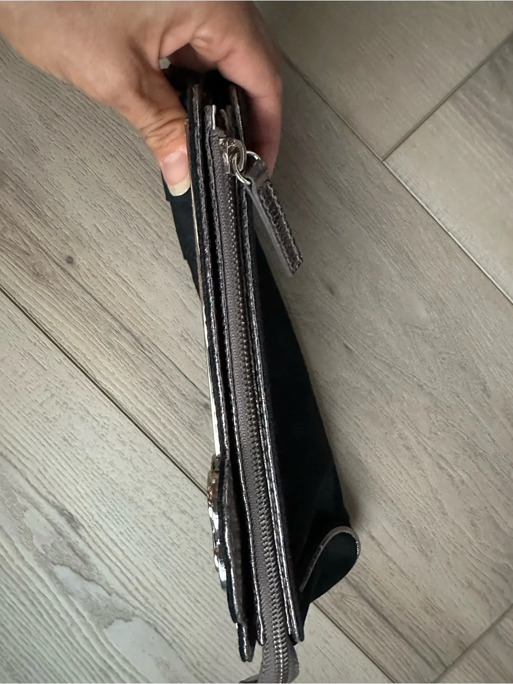 Guess Black Clutch with Rhinestone Heart Accent